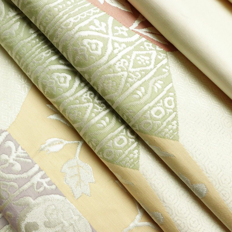 袋帯 六通柄 フォーマル用 正絹 木の葉・植物柄 箔 帯 クリーム_画像20