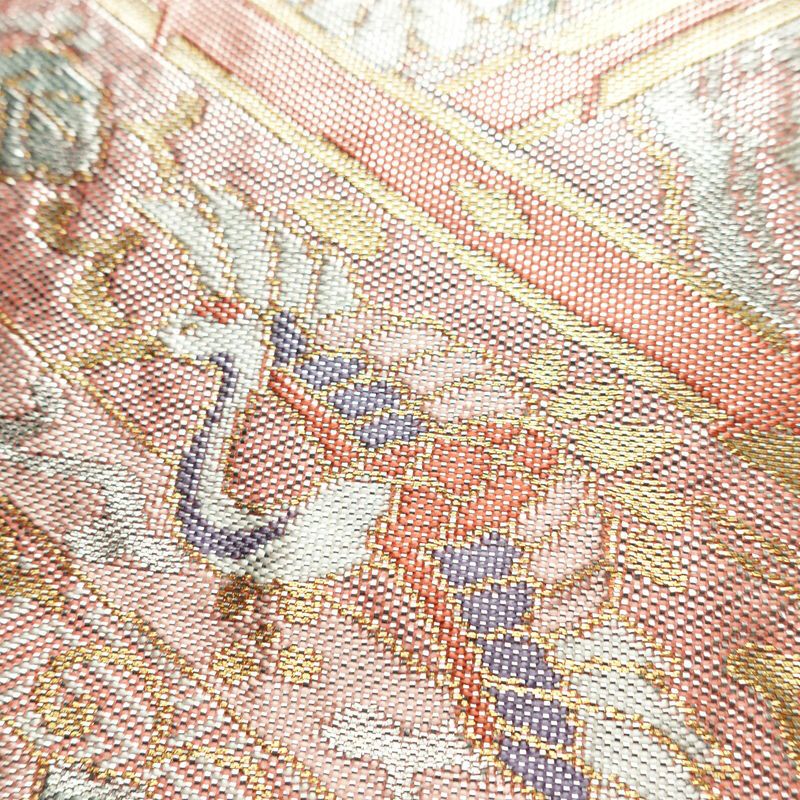 袋帯 六通柄 フォーマル用 正絹 古典柄 箔 帯 ピンク_画像5