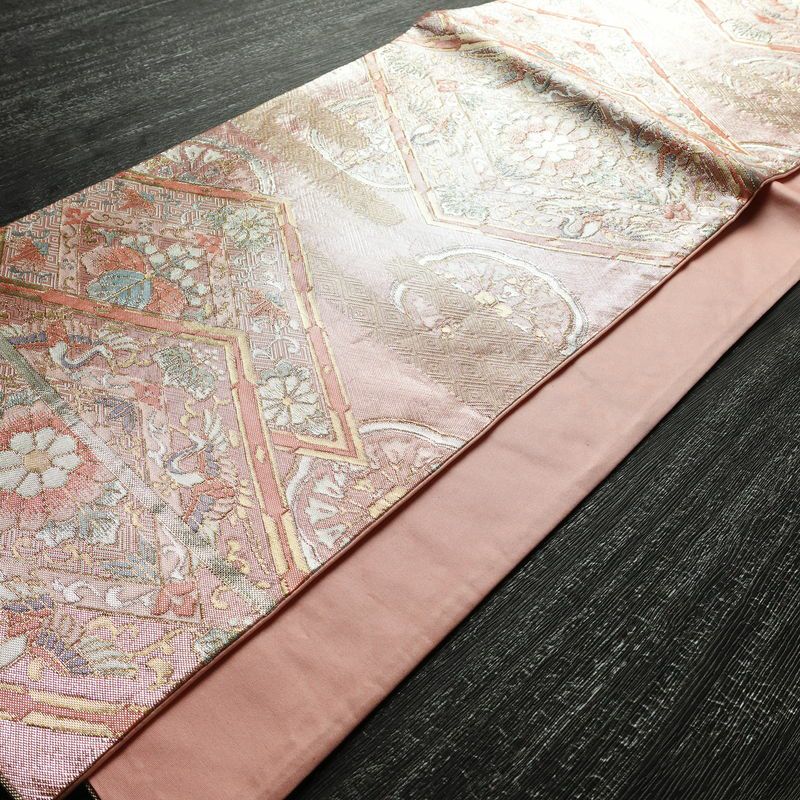 袋帯 六通柄 フォーマル用 正絹 古典柄 箔 帯 ピンク_画像8