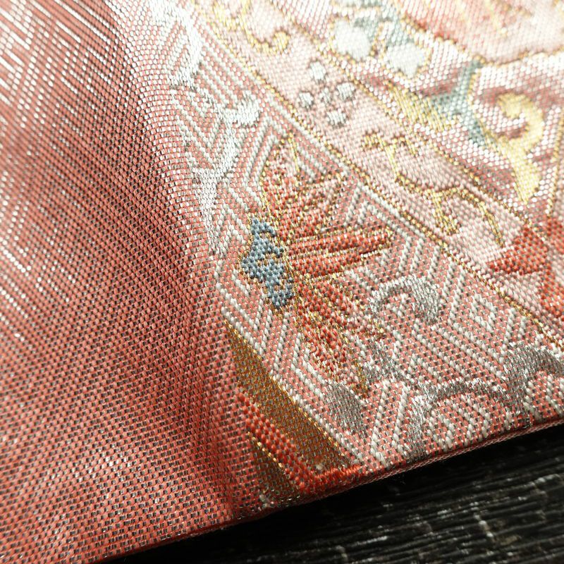 袋帯 六通柄 フォーマル用 正絹 古典柄 箔 帯 ピンク_画像16