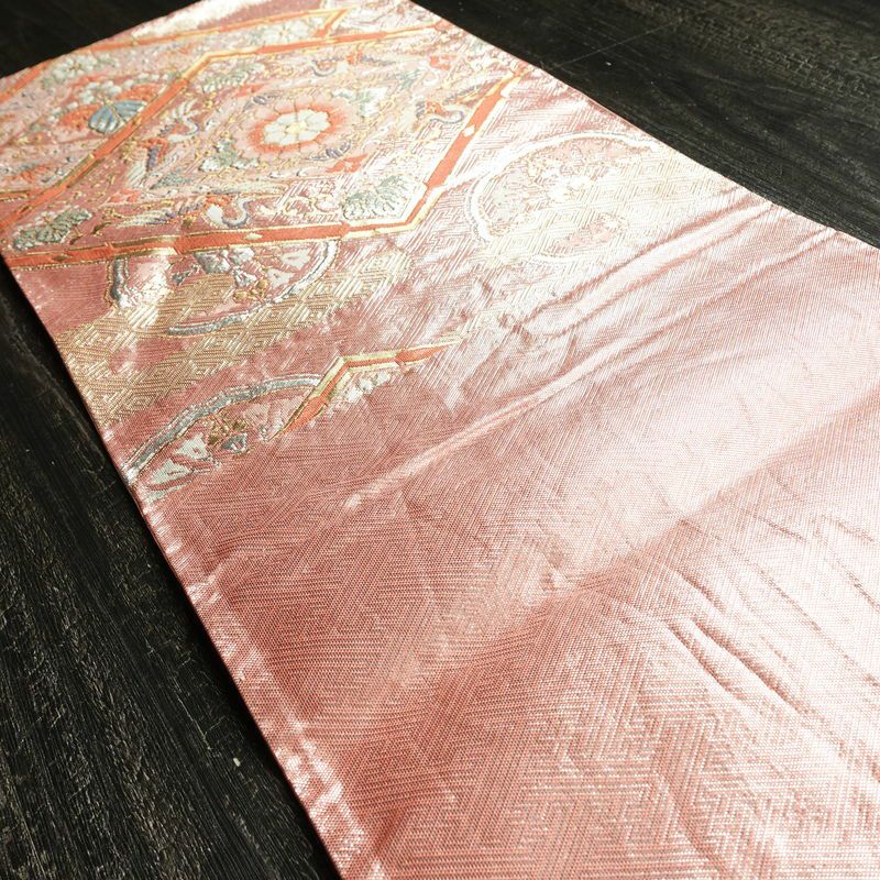 袋帯 六通柄 フォーマル用 正絹 古典柄 箔 帯 ピンク_画像18