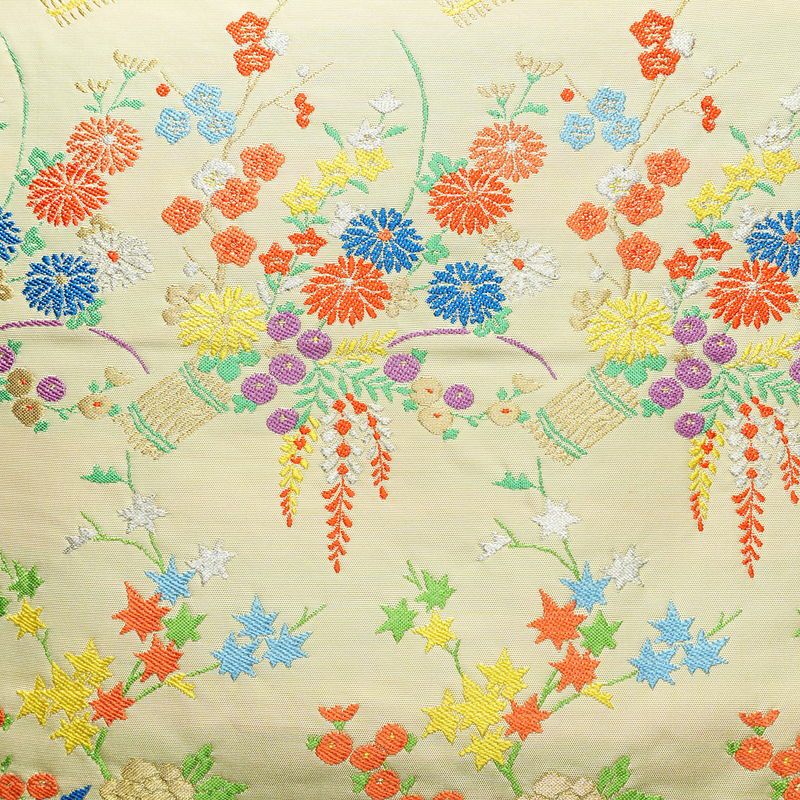 名古屋帯 太鼓柄 正絹 花柄 名古屋仕立て 金糸 銀糸 帯 ポケット付 クリーム_画像2