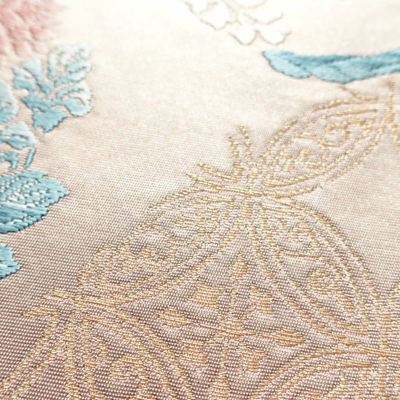 名古屋帯 太鼓柄 正絹 花柄 名古屋仕立て 箔 帯 ピンク_画像4