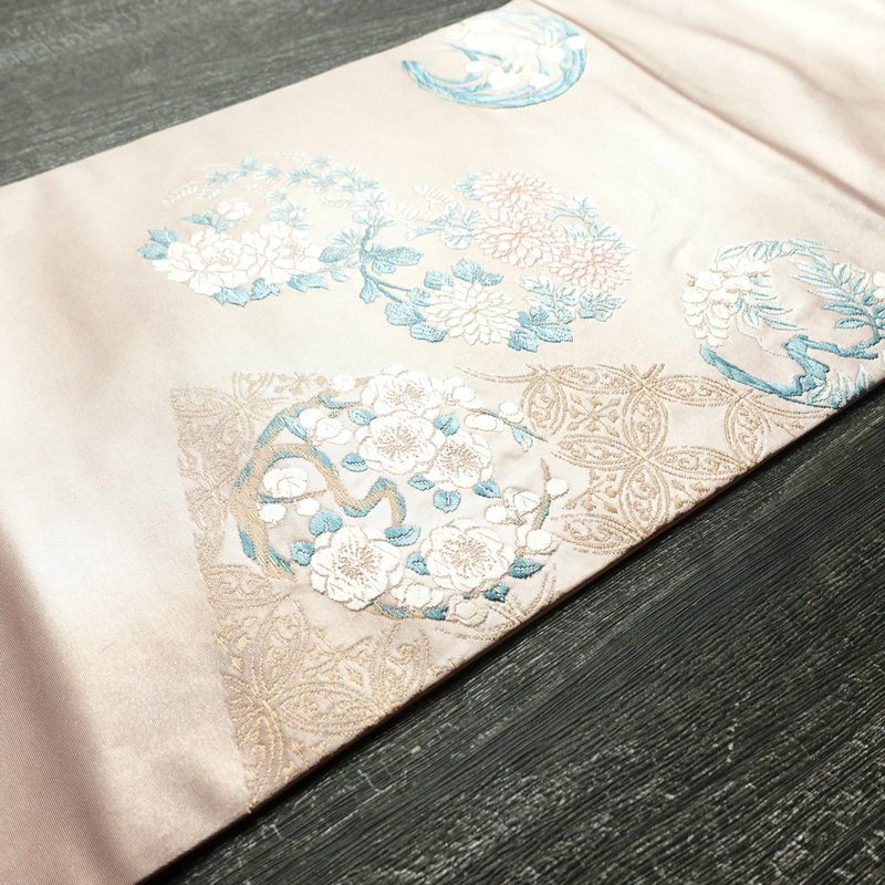 名古屋帯 太鼓柄 正絹 花柄 名古屋仕立て 箔 帯 ピンク_画像11