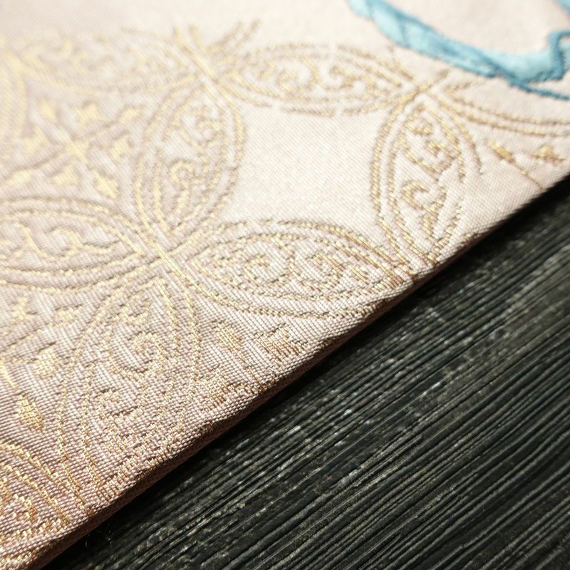 名古屋帯 太鼓柄 正絹 花柄 名古屋仕立て 箔 帯 ピンク_画像12