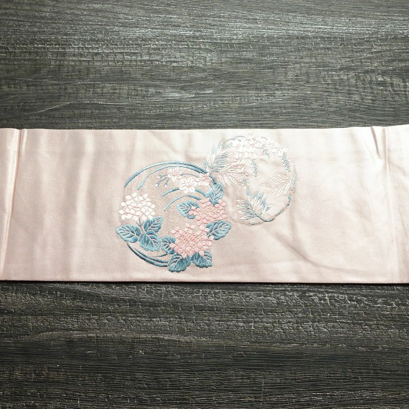名古屋帯 太鼓柄 正絹 花柄 名古屋仕立て 箔 帯 ピンク_画像13