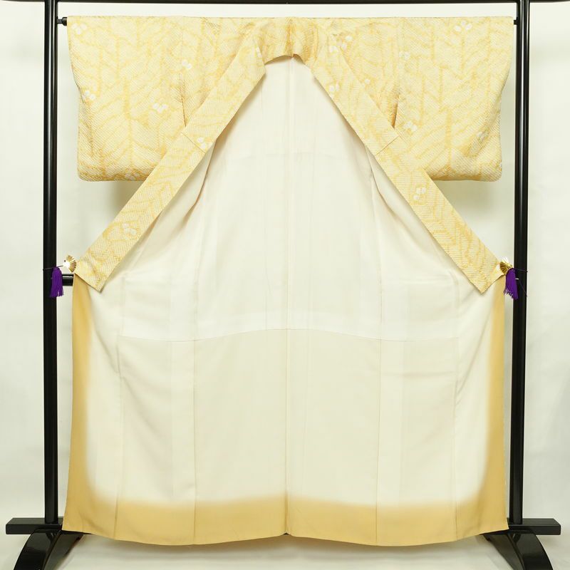 小紋 絞り 総絞り 正絹 古典柄 袷仕立て 身丈160cm 裄丈65.5cm 着物 クリーム_画像3