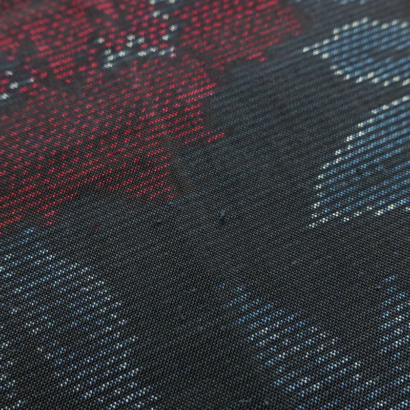 紬 正絹 花柄 袷仕立て 身丈159.5cm 裄丈64cm 着物 青・紺_画像12