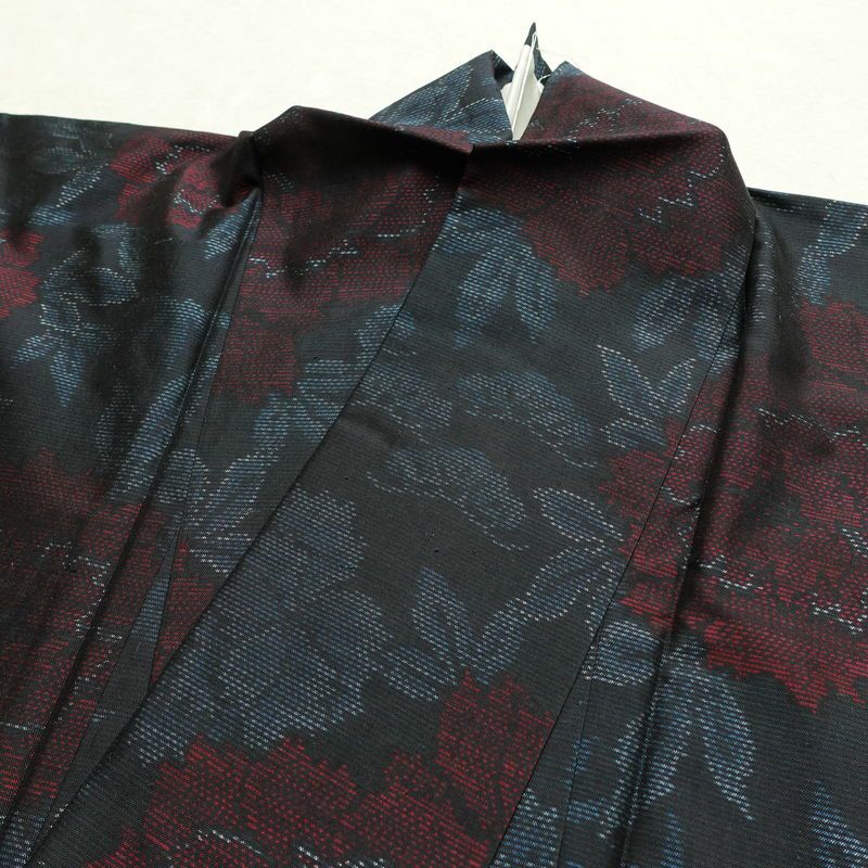 紬 正絹 花柄 袷仕立て 身丈159.5cm 裄丈64cm 着物 青・紺_画像15