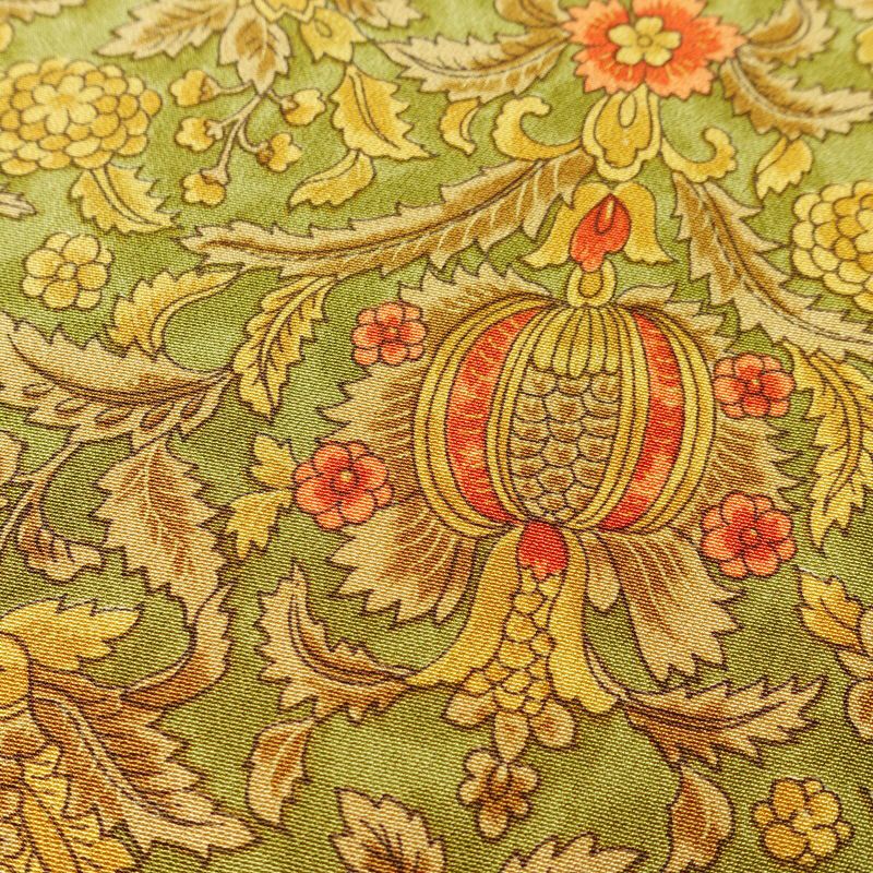 小紋 良品 縮緬 正絹 木の葉・植物柄 袷仕立て 身丈167.5cm 裄丈68cm 着物 緑・うぐいす色_画像6