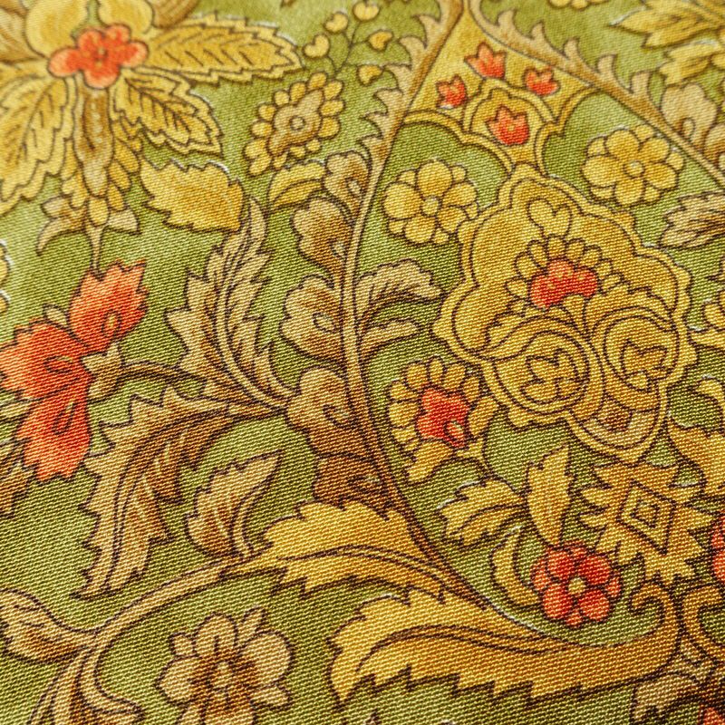 小紋 良品 縮緬 正絹 木の葉・植物柄 袷仕立て 身丈167.5cm 裄丈68cm 着物 緑・うぐいす色_画像9