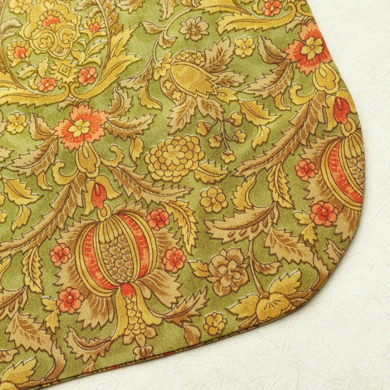 小紋 良品 縮緬 正絹 木の葉・植物柄 袷仕立て 身丈167.5cm 裄丈68cm 着物 緑・うぐいす色_画像14