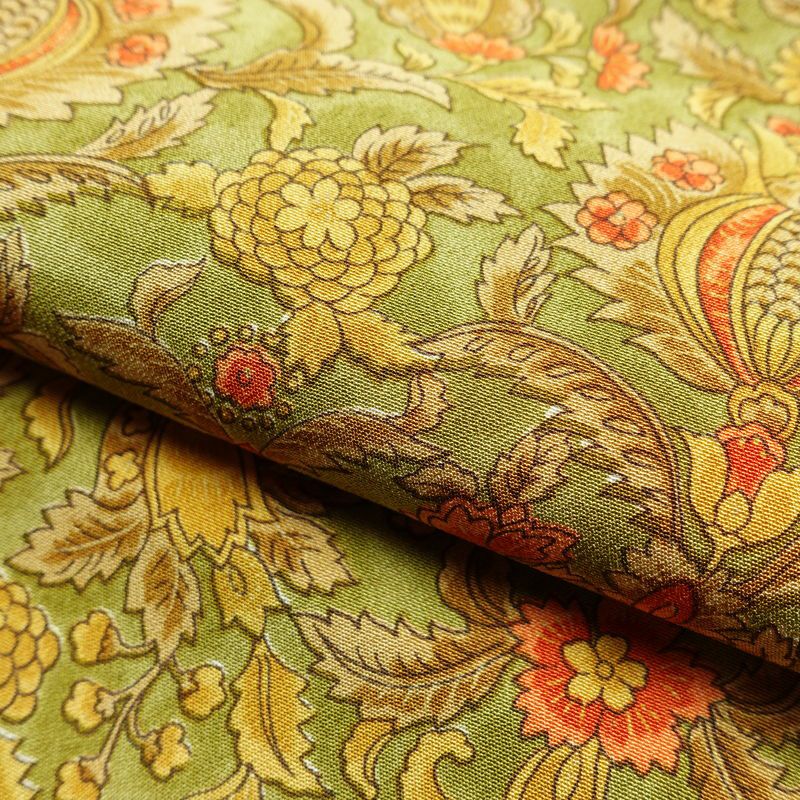 小紋 良品 縮緬 正絹 木の葉・植物柄 袷仕立て 身丈167.5cm 裄丈68cm 着物 緑・うぐいす色_画像19