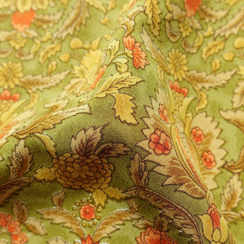 小紋 良品 縮緬 正絹 木の葉・植物柄 袷仕立て 身丈167.5cm 裄丈68cm 着物 緑・うぐいす色_画像20