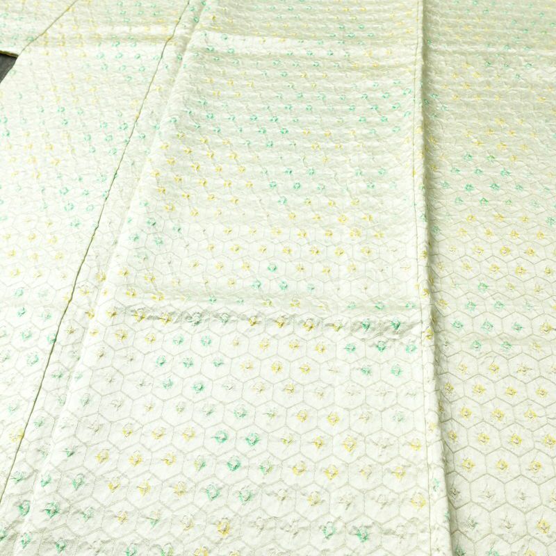 小紋 絞り しつけ糸付き 正絹 古典柄 袷仕立て 身丈160cm 裄丈65.5cm 着物 クリーム_画像5