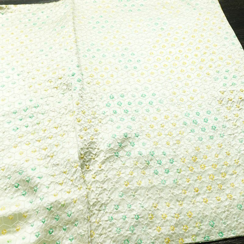 小紋 絞り しつけ糸付き 正絹 古典柄 袷仕立て 身丈160cm 裄丈65.5cm 着物 クリーム_画像14