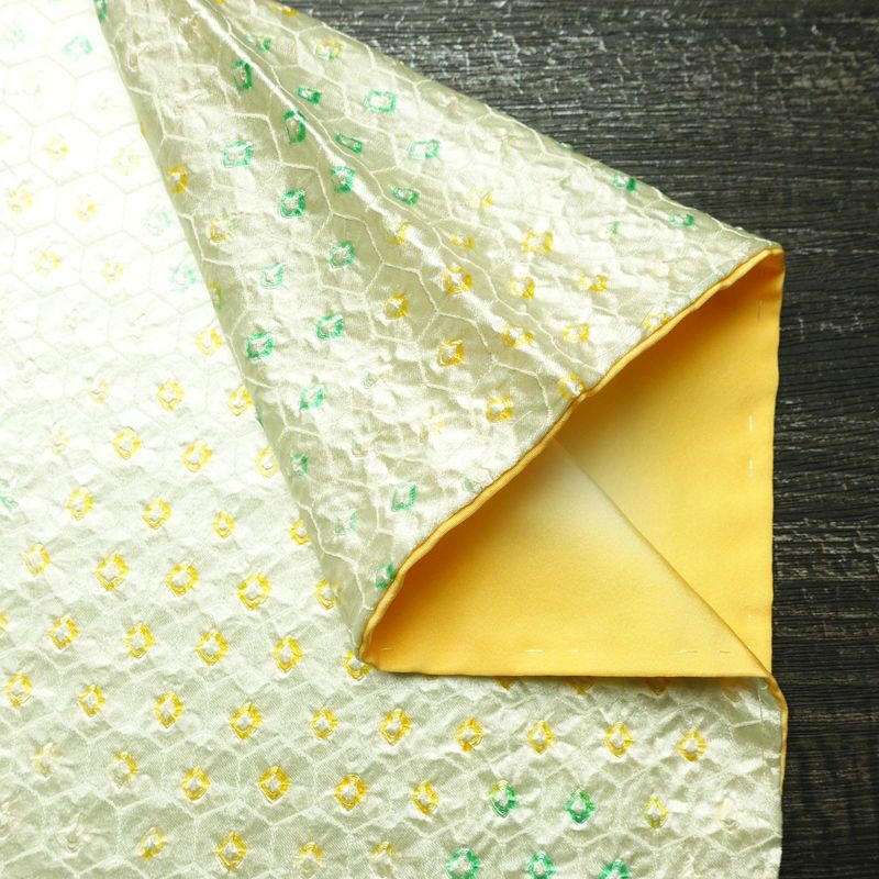 小紋 絞り しつけ糸付き 正絹 古典柄 袷仕立て 身丈160cm 裄丈65.5cm 着物 クリーム_画像15