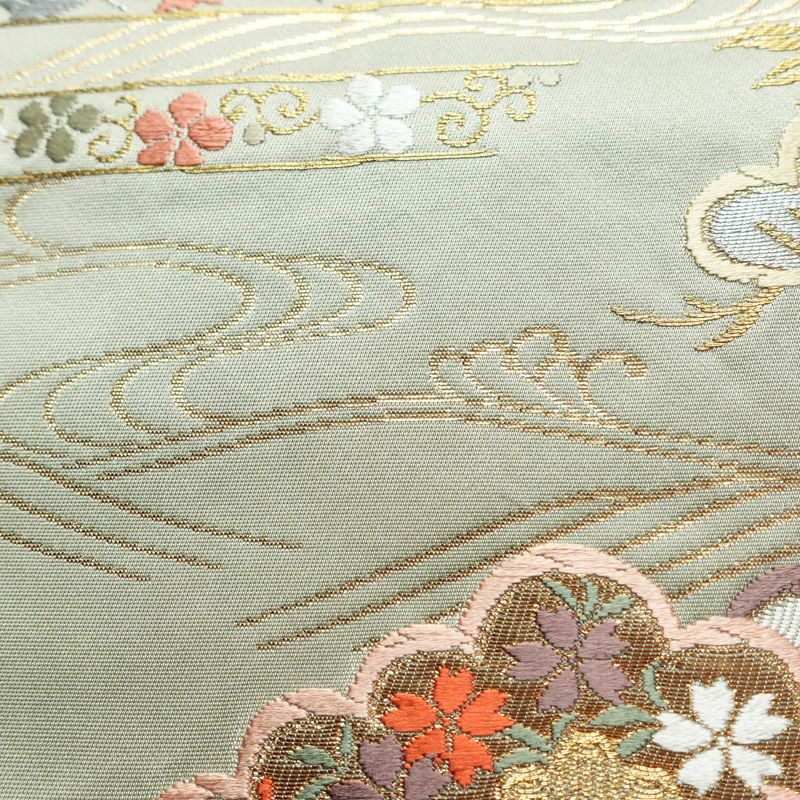 袋帯 六通柄 フォーマル用 正絹 古典柄 松 箔 金糸 帯 緑・うぐいす色_画像5