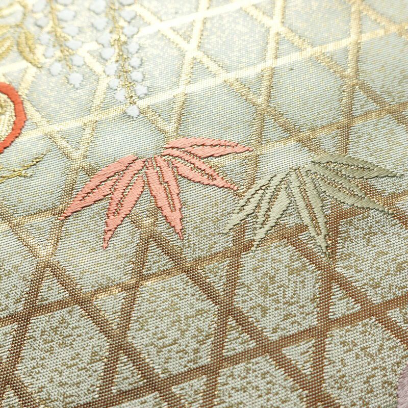 袋帯 六通柄 フォーマル用 正絹 古典柄 松 箔 金糸 帯 緑・うぐいす色_画像6