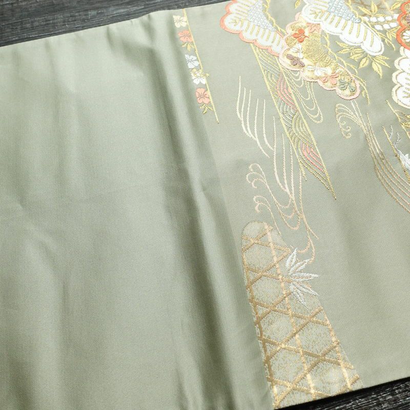 袋帯 六通柄 フォーマル用 正絹 古典柄 松 箔 金糸 帯 緑・うぐいす色_画像14