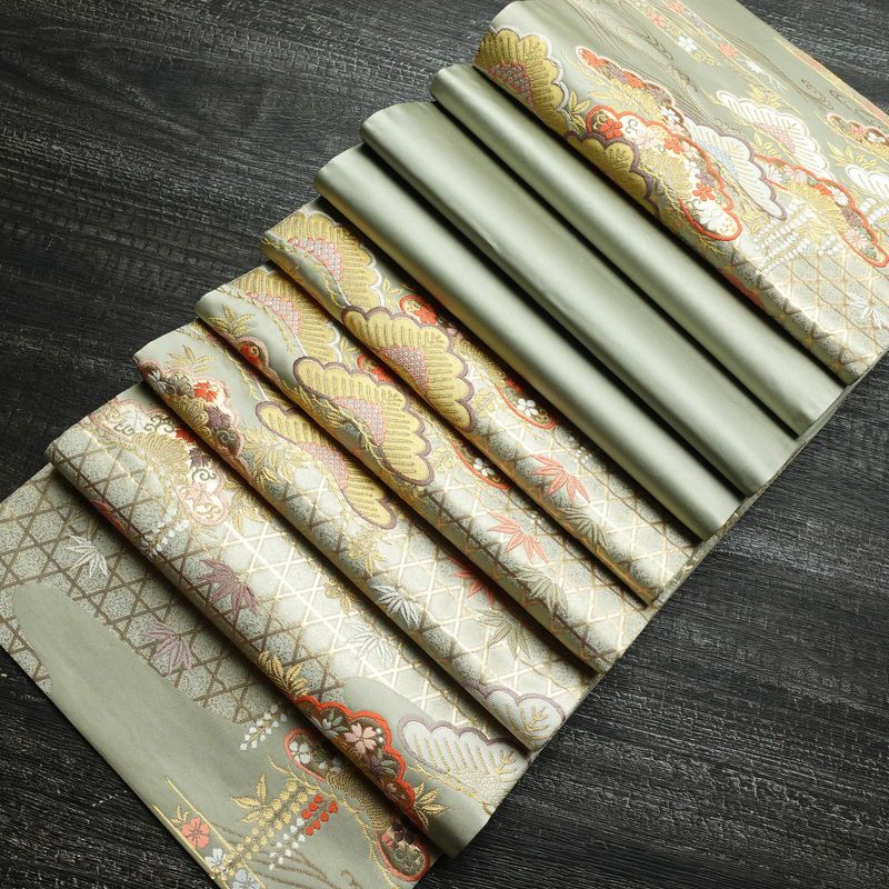 袋帯 六通柄 フォーマル用 正絹 古典柄 松 箔 金糸 帯 緑・うぐいす色_画像20