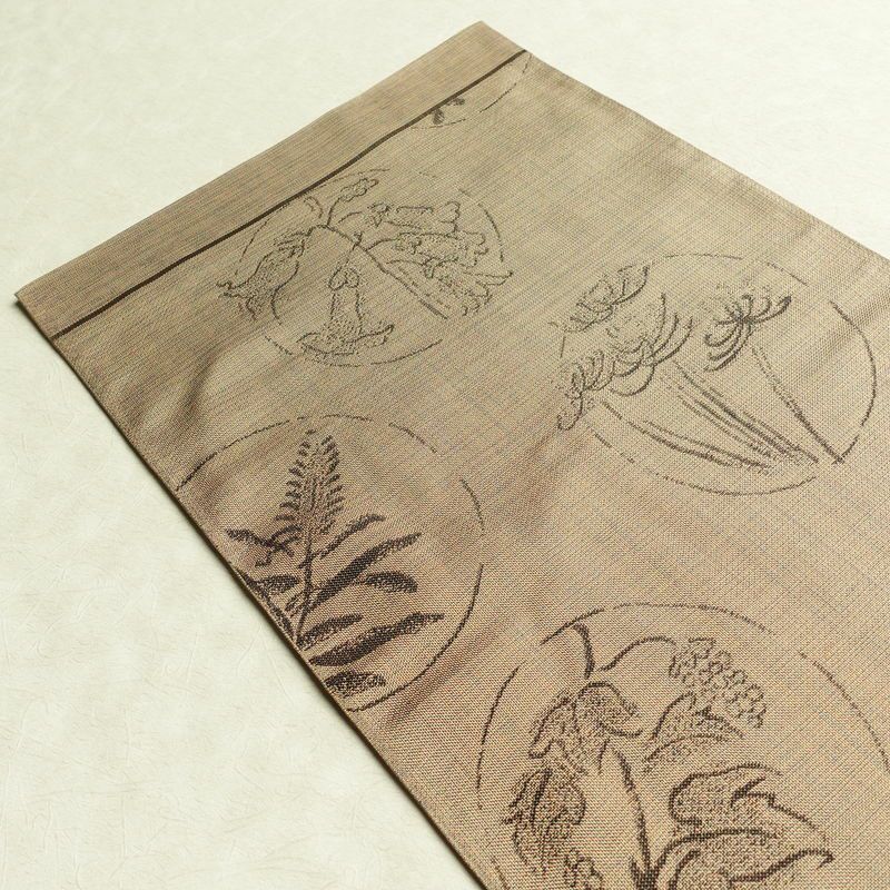 袋帯 未仕立て 六通柄 良品 一般用 正絹 木の葉・植物柄 帯 ベージュ_画像17