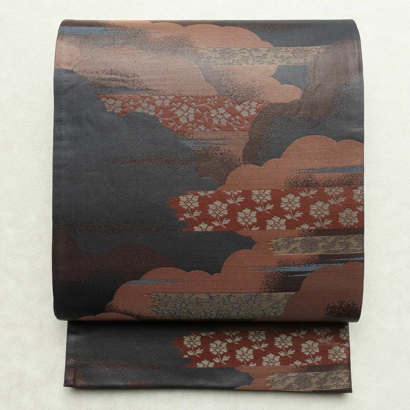 袋帯 六通柄 フォーマル用 正絹 雲柄 帯 青・紺_画像1