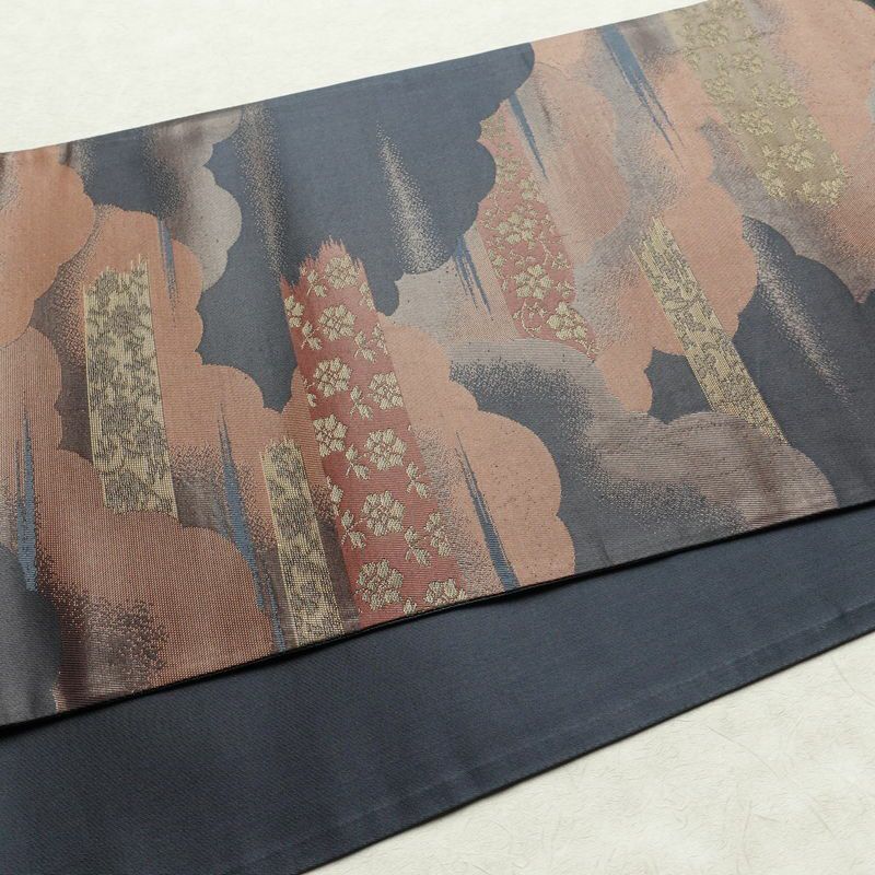 袋帯 六通柄 フォーマル用 正絹 雲柄 帯 青・紺_画像11