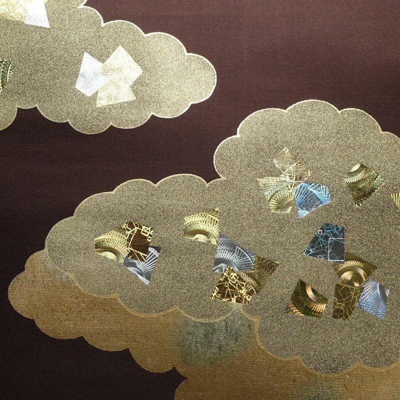 袋帯 太鼓柄 フォーマル用 正絹 雲柄 箔 帯 小豆・エンジ_画像2