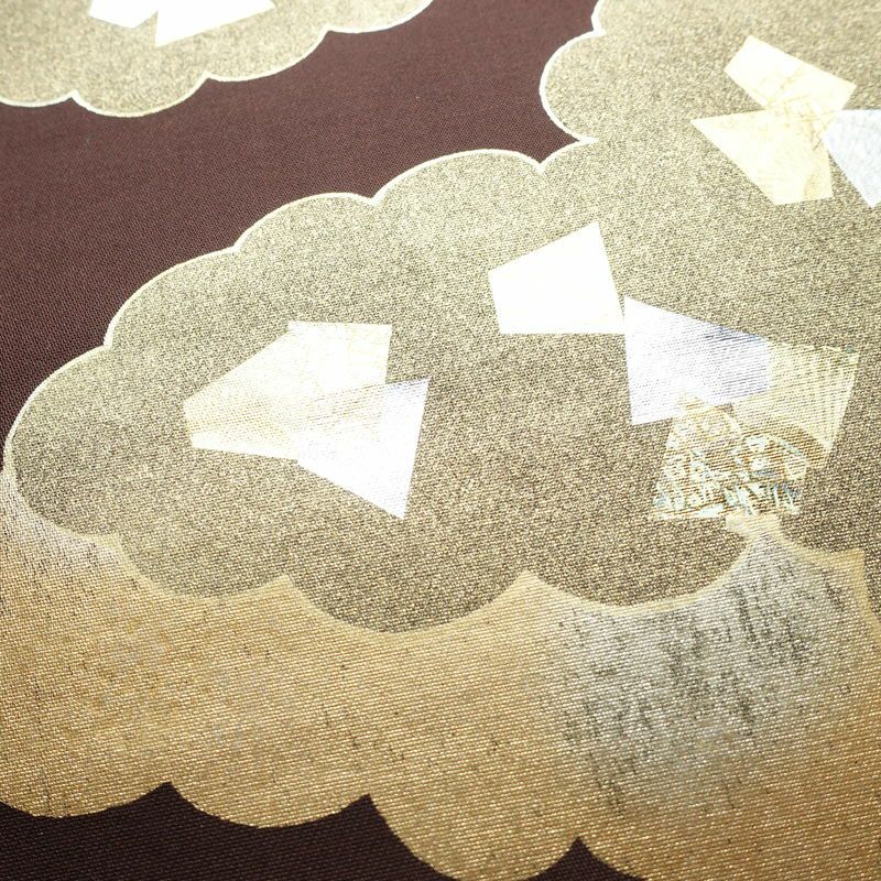 袋帯 太鼓柄 フォーマル用 正絹 雲柄 箔 帯 小豆・エンジ_画像3
