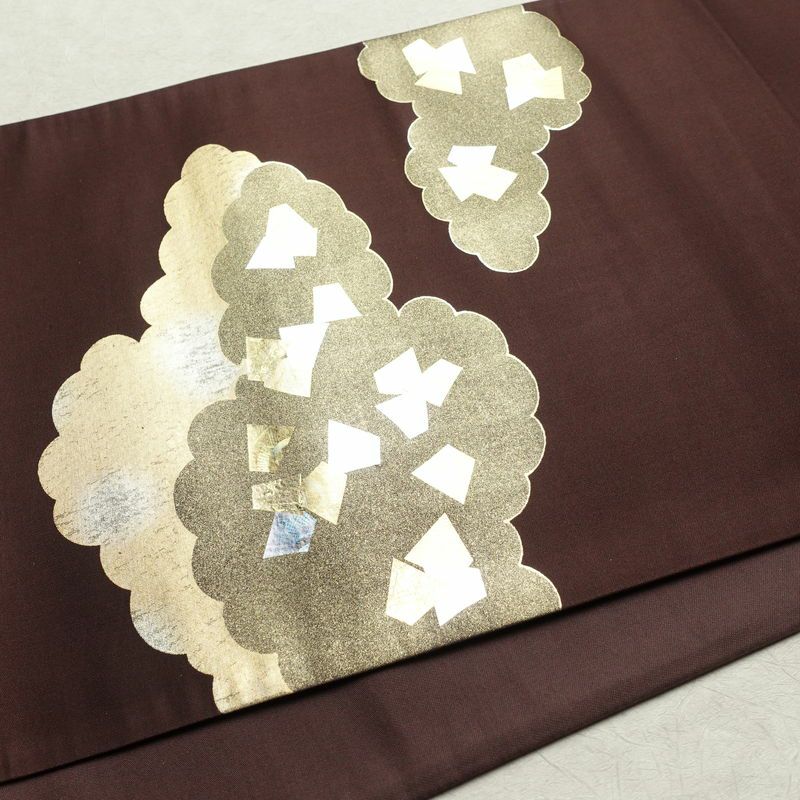 袋帯 太鼓柄 フォーマル用 正絹 雲柄 箔 帯 小豆・エンジ_画像12