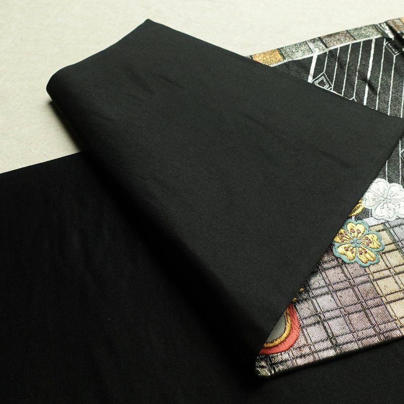 袋帯 六通柄 振袖用 正絹 花柄 桜 箔 金糸 帯 黒_画像9