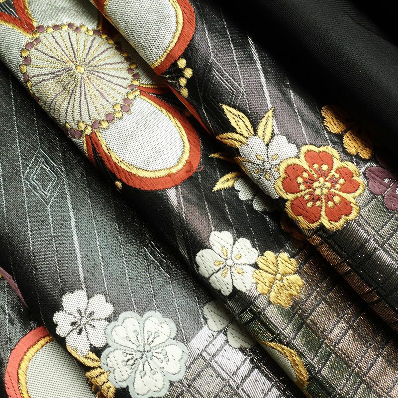 袋帯 六通柄 振袖用 正絹 花柄 桜 箔 金糸 帯 黒_画像21