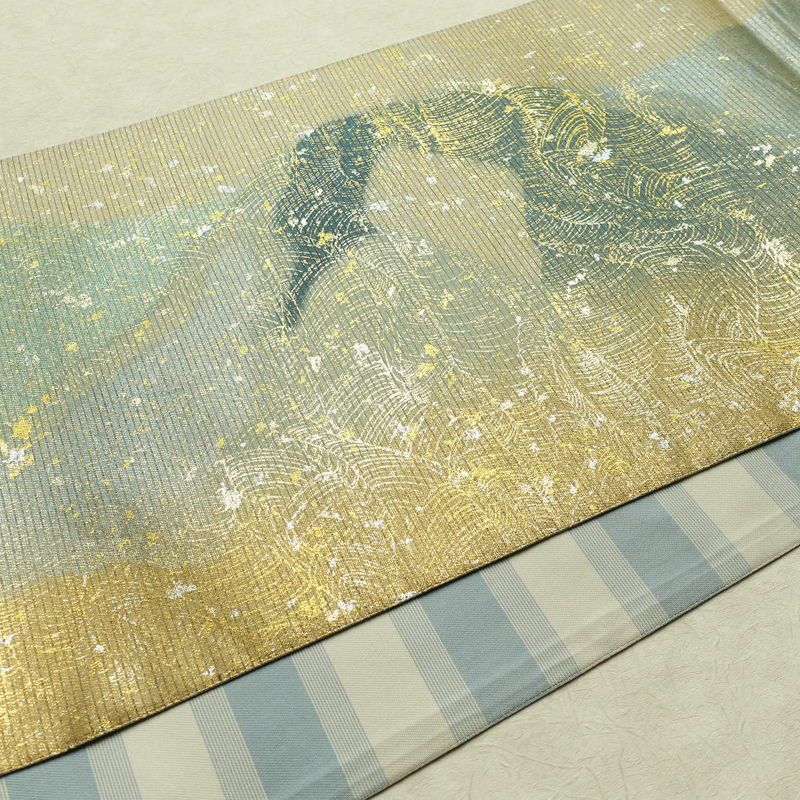 袋帯 全通柄 良品 フォーマル用 正絹 幾何学柄・抽象柄 箔 帯 多色使い_画像12