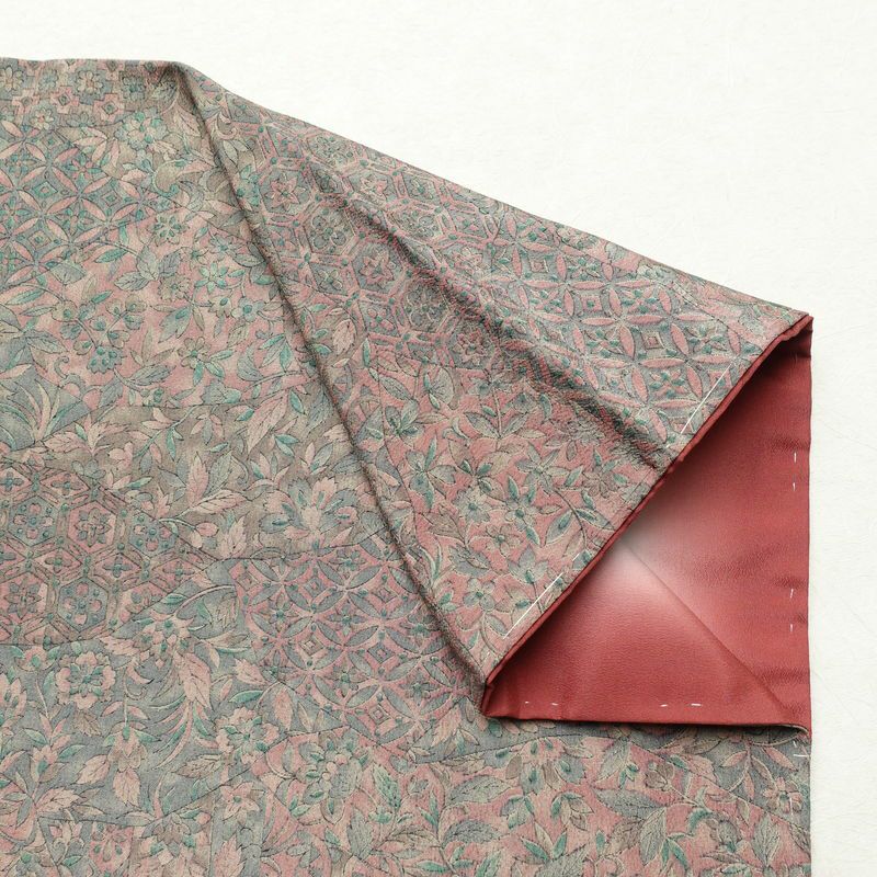 小紋 良品 しつけ糸付き 縮緬 総柄 ポリエステル 木の葉・植物柄 袷仕立て 身丈166cm 裄丈66cm 着物 多色使い_画像14