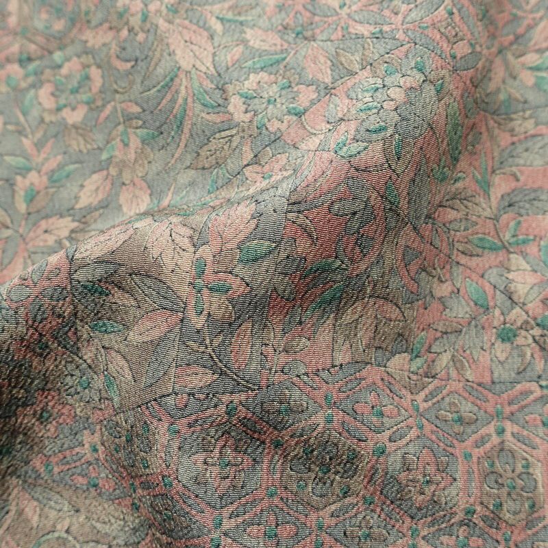 小紋 良品 しつけ糸付き 縮緬 総柄 ポリエステル 木の葉・植物柄 袷仕立て 身丈166cm 裄丈66cm 着物 多色使い_画像21