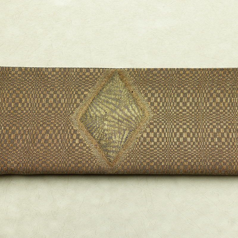 袋帯 太鼓柄 特許番号177743号 フォーマル用 正絹 幾何学柄・抽象柄 金糸 帯 茶_画像15