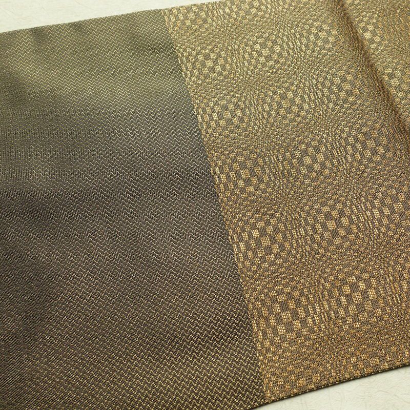 袋帯 太鼓柄 特許番号177743号 フォーマル用 正絹 幾何学柄・抽象柄 金糸 帯 茶_画像17