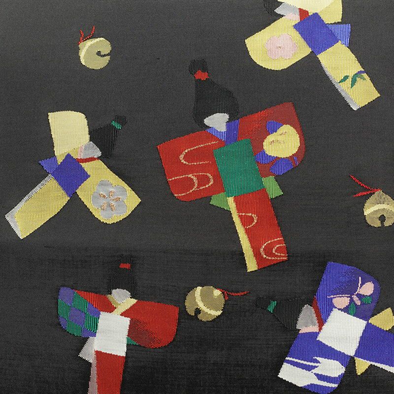 袋帯 六通柄 良品 一般用 正絹 長尺 人物・動物柄 帯 グレー_画像2