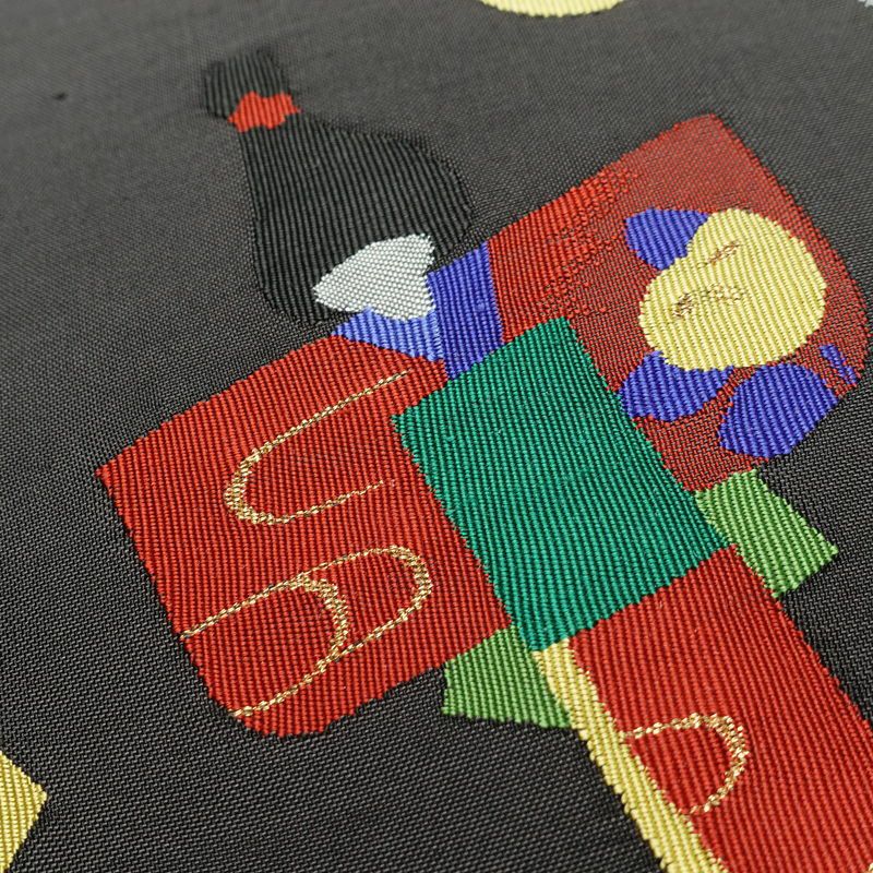 袋帯 六通柄 良品 一般用 正絹 長尺 人物・動物柄 帯 グレー_画像3