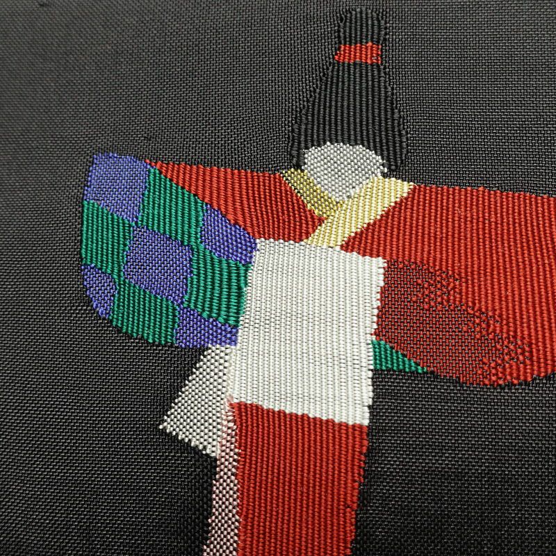 袋帯 六通柄 良品 一般用 正絹 長尺 人物・動物柄 帯 グレー_画像6