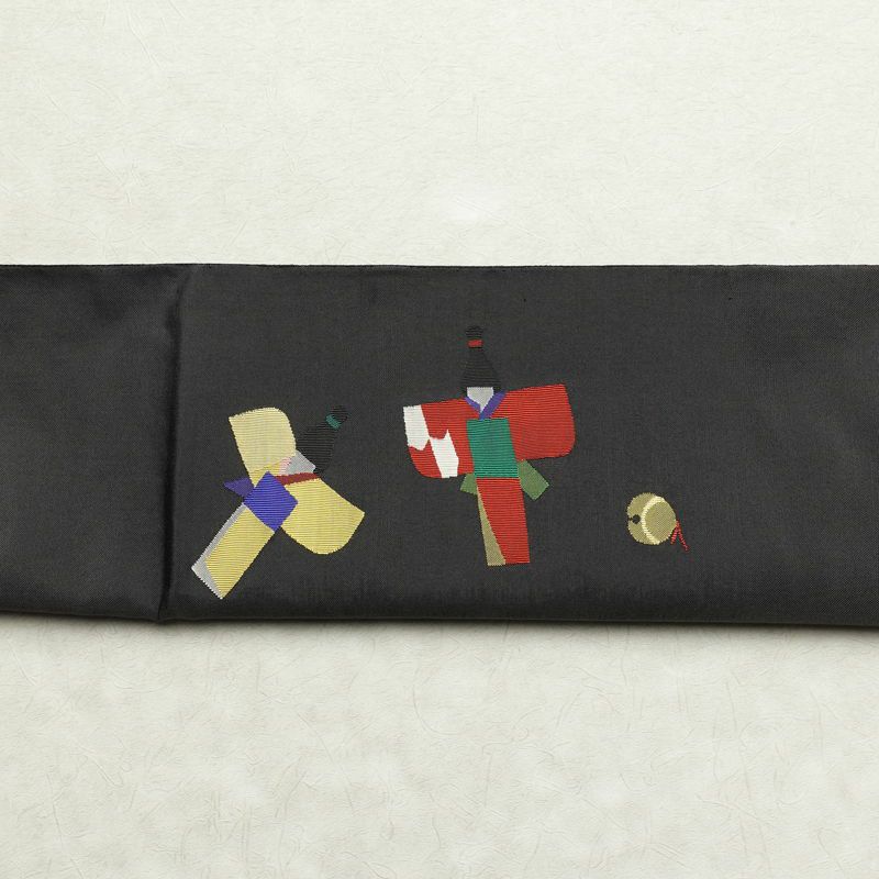 袋帯 六通柄 良品 一般用 正絹 長尺 人物・動物柄 帯 グレー_画像15