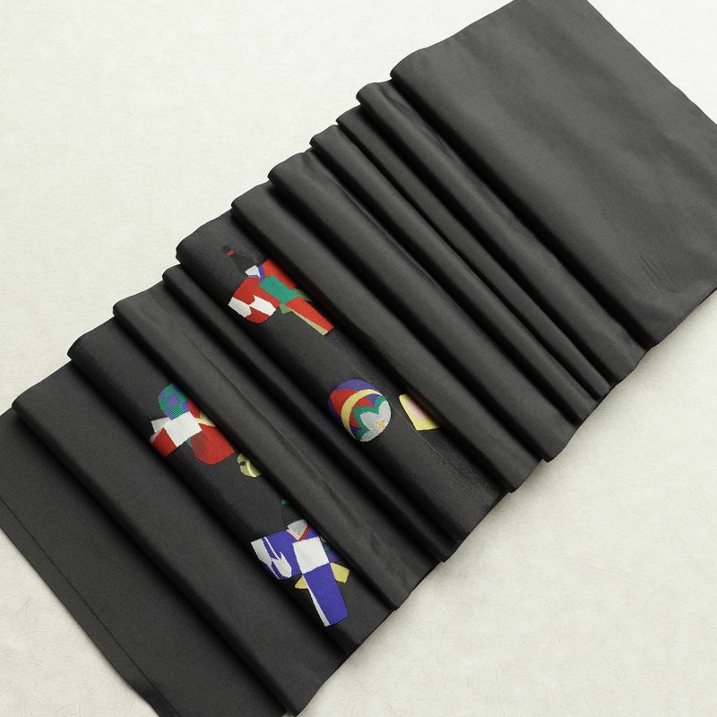 袋帯 六通柄 良品 一般用 正絹 長尺 人物・動物柄 帯 グレー_画像18