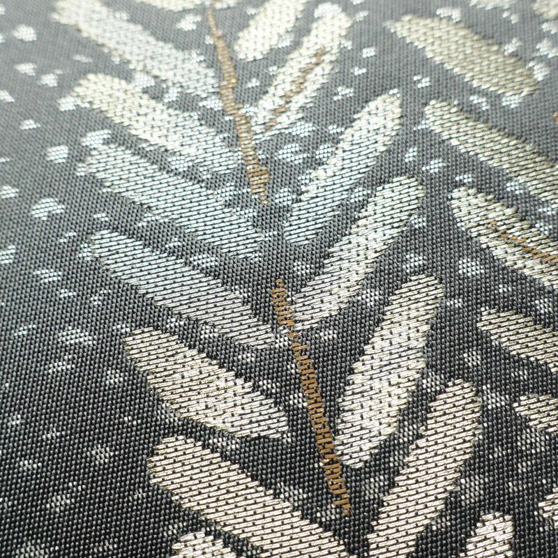 袋帯 六通柄 良品 フォーマル用 正絹 木の葉・植物柄 帯 グレー_画像6