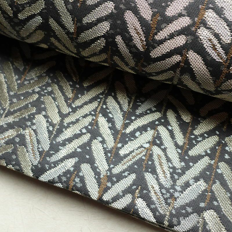 袋帯 六通柄 良品 フォーマル用 正絹 木の葉・植物柄 帯 グレー_画像7