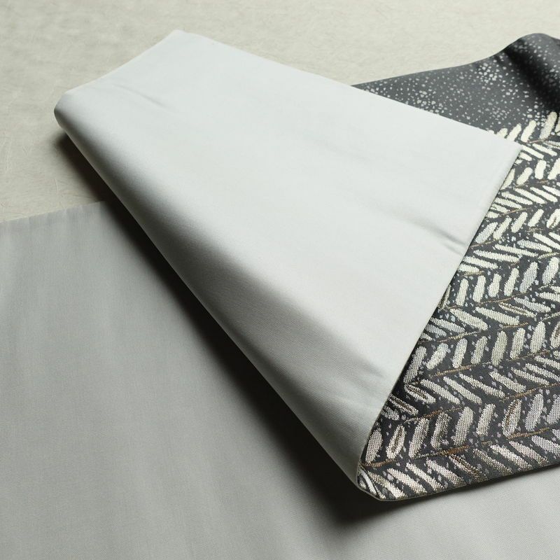 袋帯 六通柄 良品 フォーマル用 正絹 木の葉・植物柄 帯 グレー_画像9