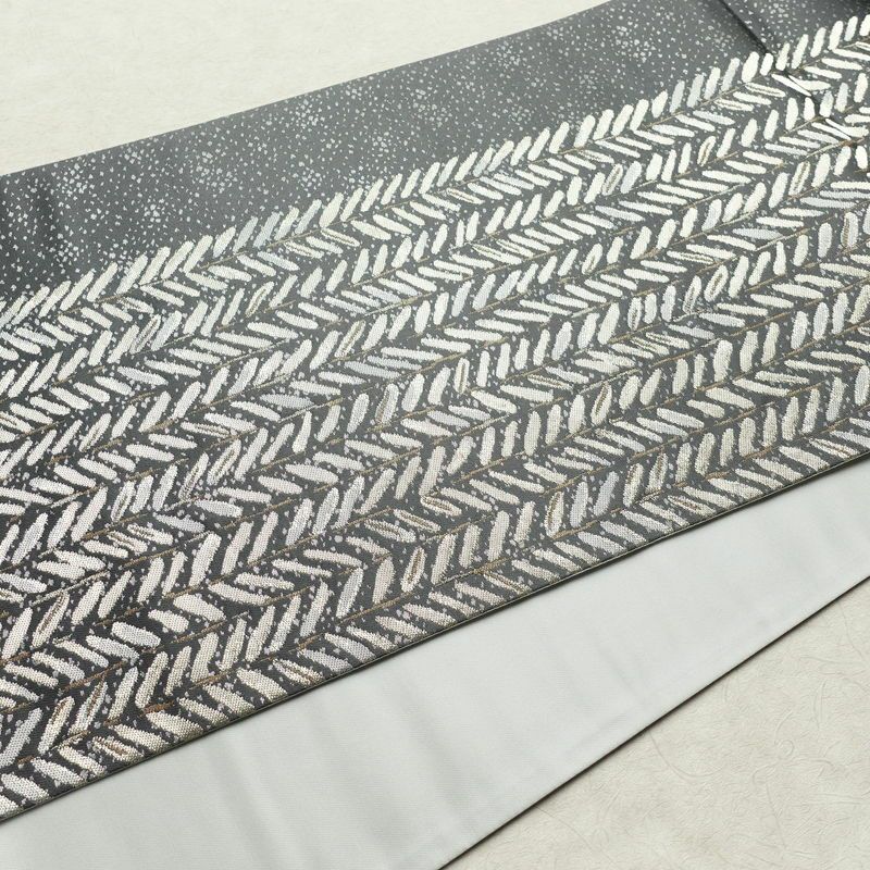 袋帯 六通柄 良品 フォーマル用 正絹 木の葉・植物柄 帯 グレー_画像11