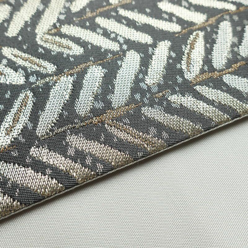 袋帯 六通柄 良品 フォーマル用 正絹 木の葉・植物柄 帯 グレー_画像12