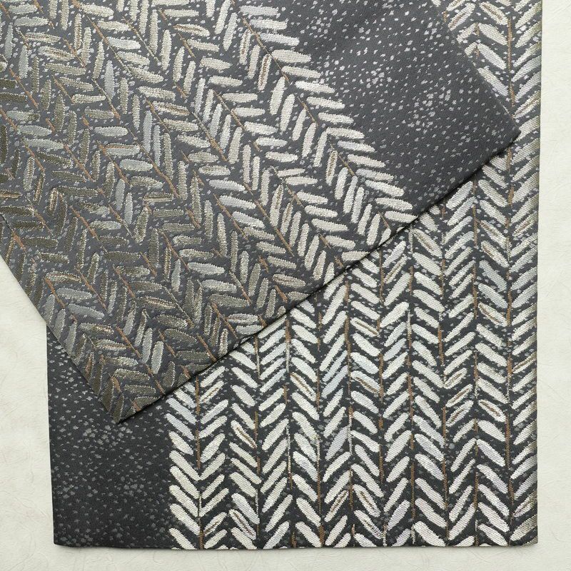 袋帯 六通柄 良品 フォーマル用 正絹 木の葉・植物柄 帯 グレー_画像13
