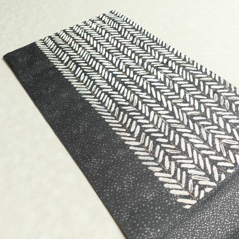 袋帯 六通柄 良品 フォーマル用 正絹 木の葉・植物柄 帯 グレー_画像17